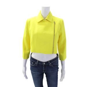 Toccin Womens Zipper Closure Cropped Wrap Jacket Bright Yellow Size Small